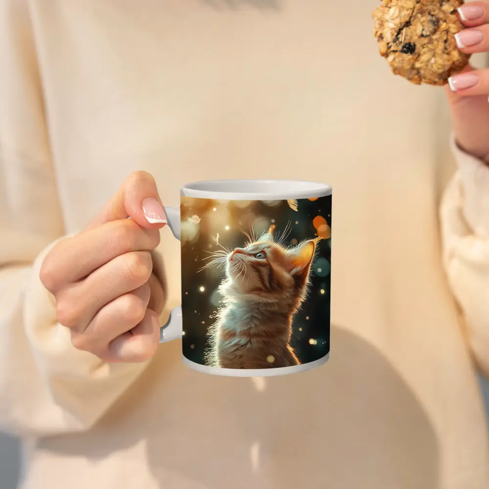 Ginger Kitten Looking Up Bokeh Lights – Mugs