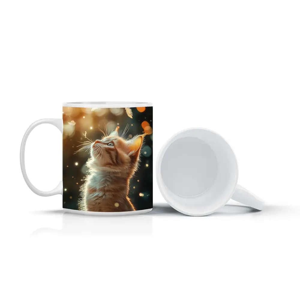 Ginger Kitten Looking Up Bokeh Lights – Mugs
