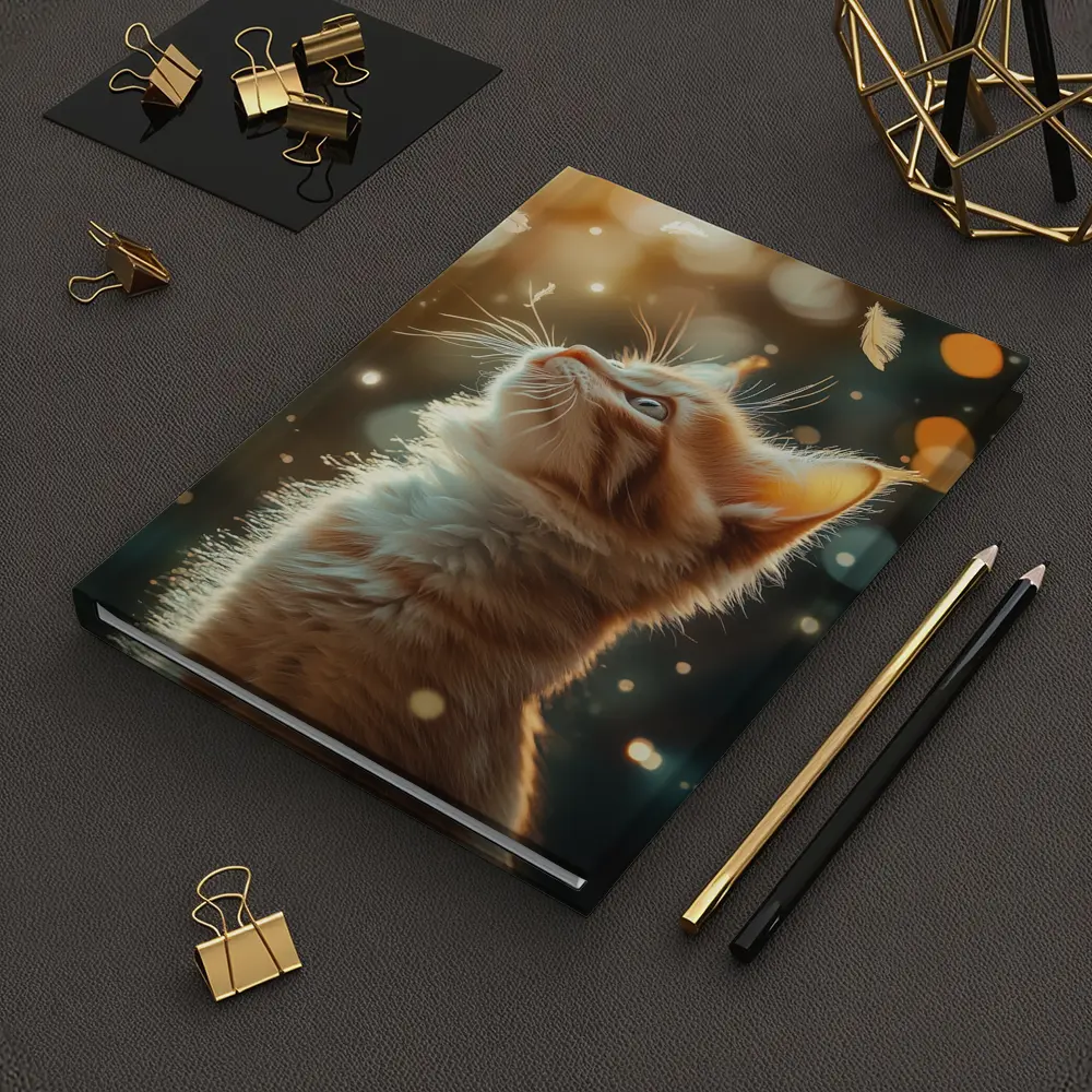 Ginger Kitten Looking Up Bokeh Lights – Notebooks