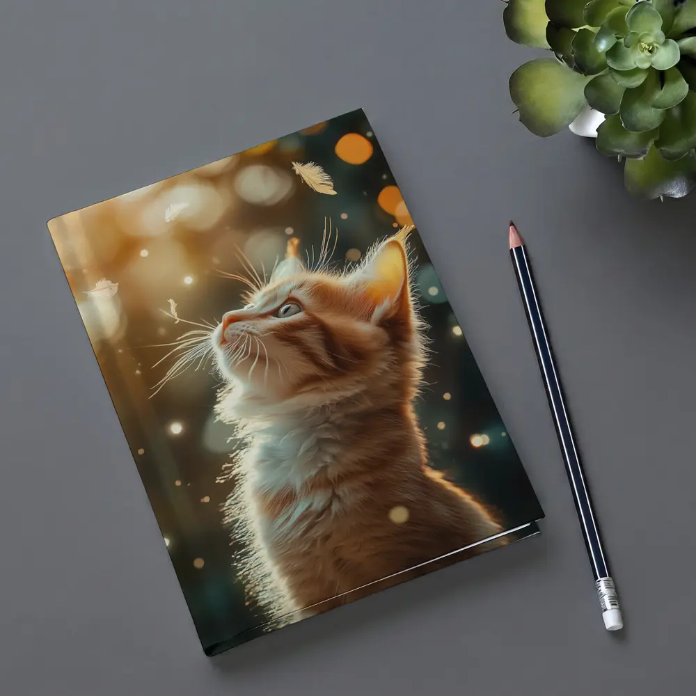 Ginger Kitten Looking Up Bokeh Lights – Notebooks