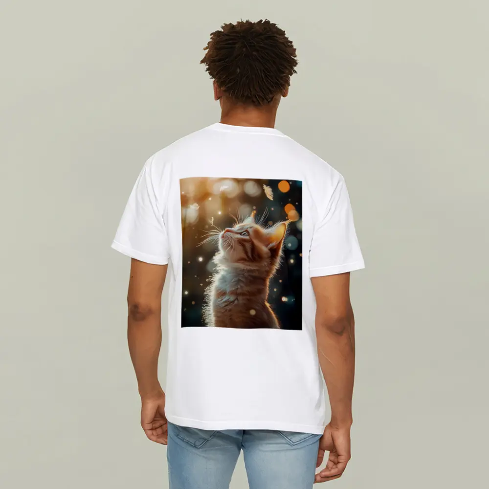 Ginger Kitten Looking Up Bokeh Lights – T-Shirts