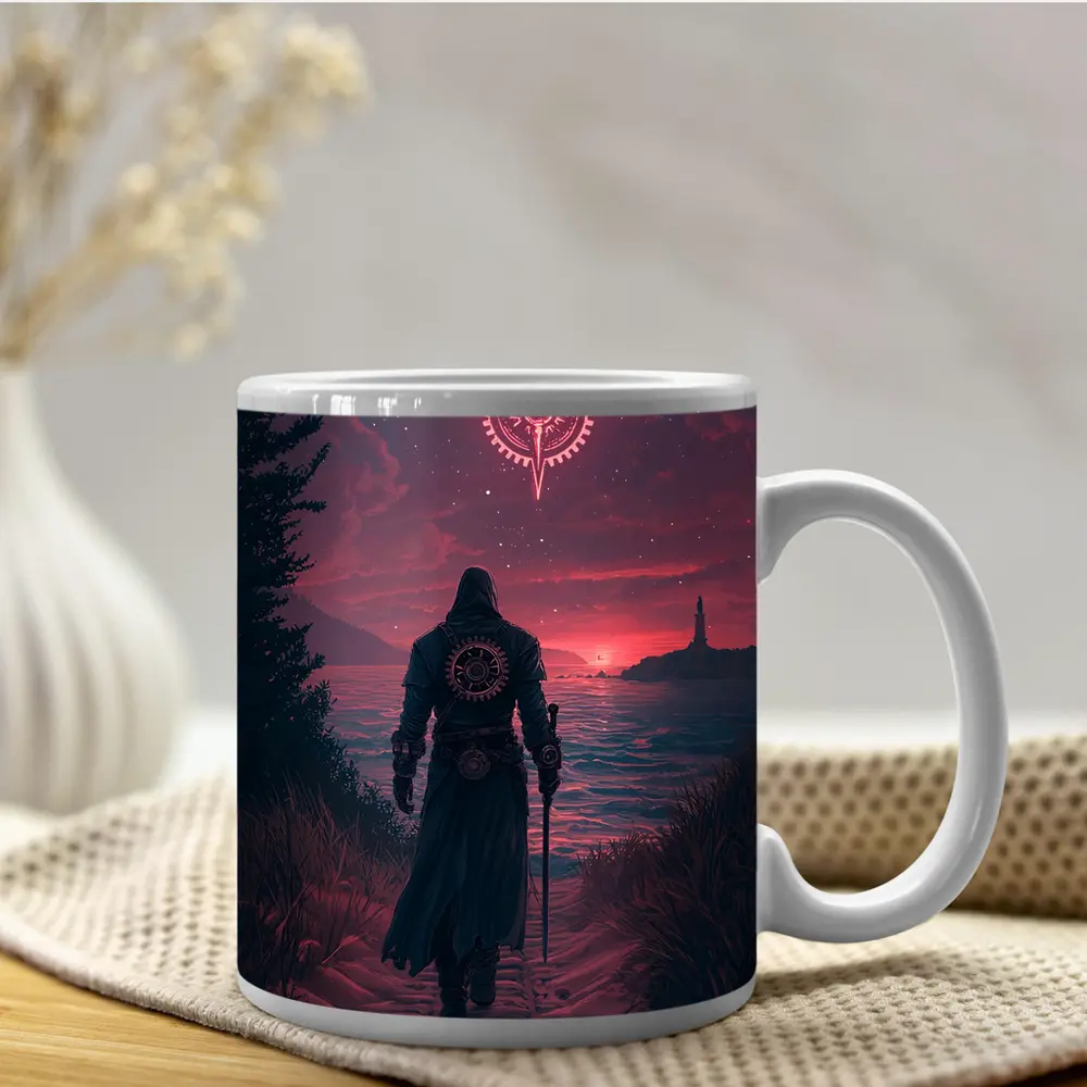 Dark Wanderer Red Sky Fantasy Art – Mugs