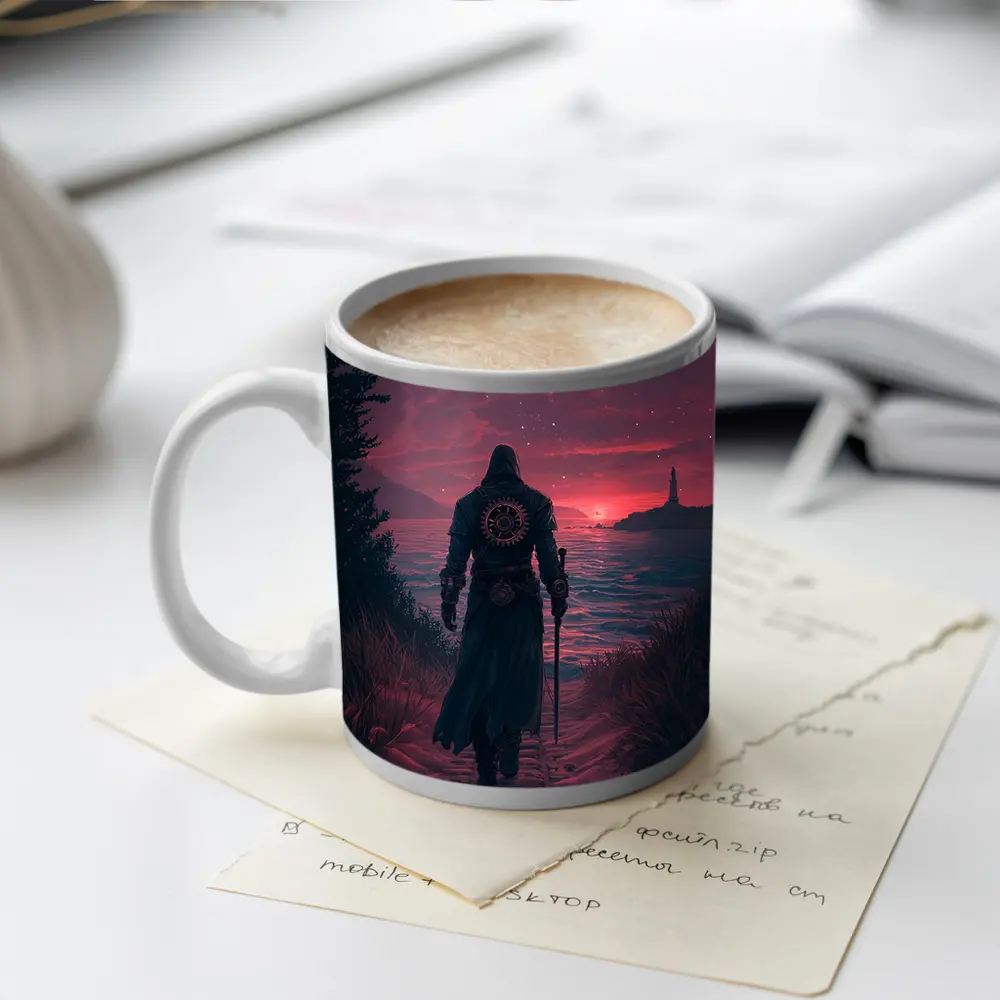 Dark Wanderer Red Sky Fantasy Art – Mugs