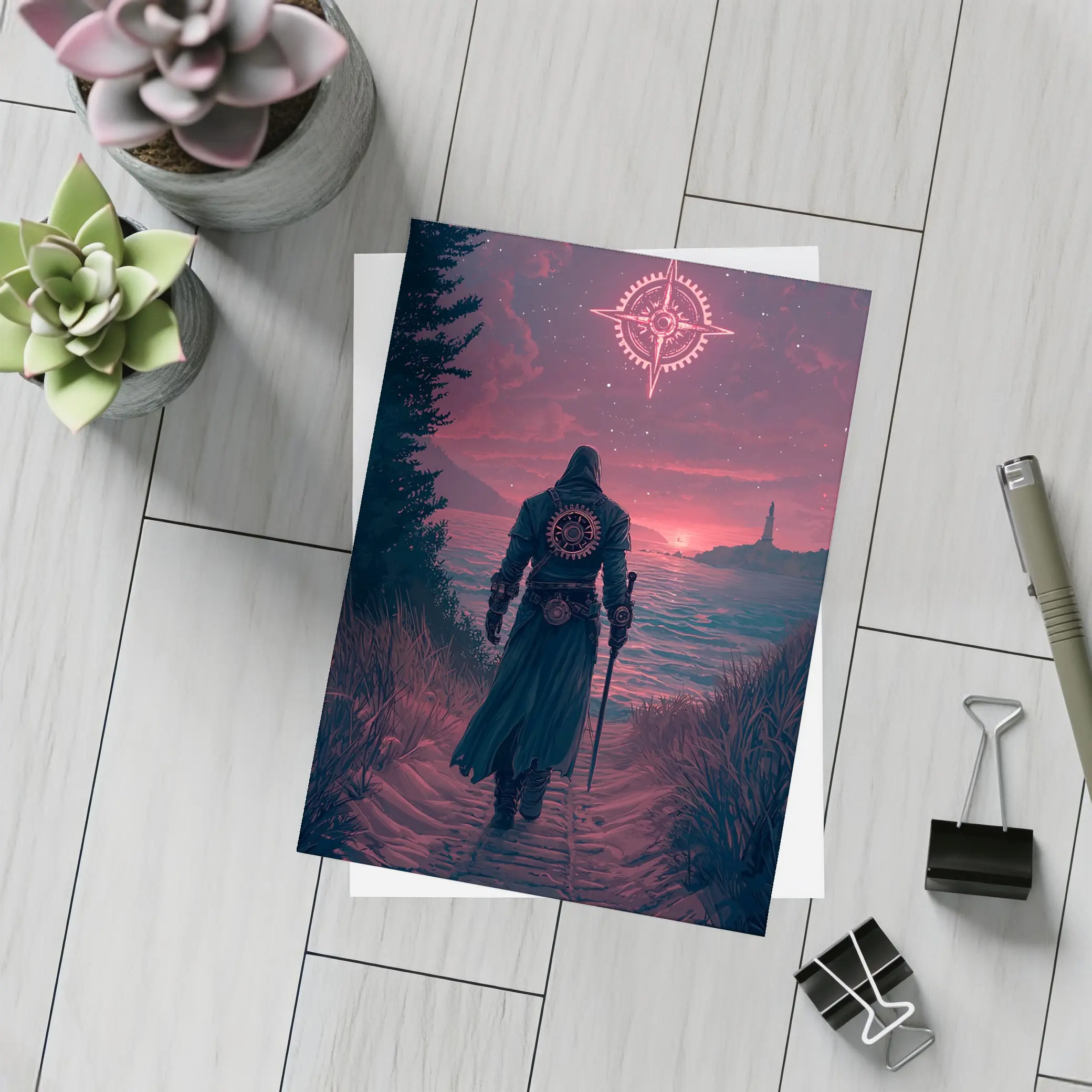 Dark Wanderer Red Sky Fantasy Art – Postcards