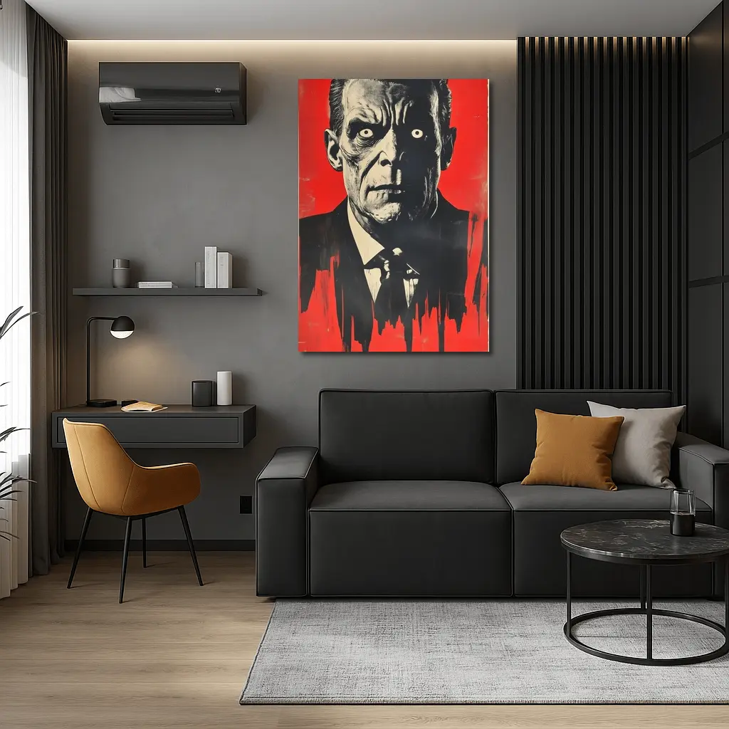 Dark Portrait Man Red Grunge Background Art – Wall Art