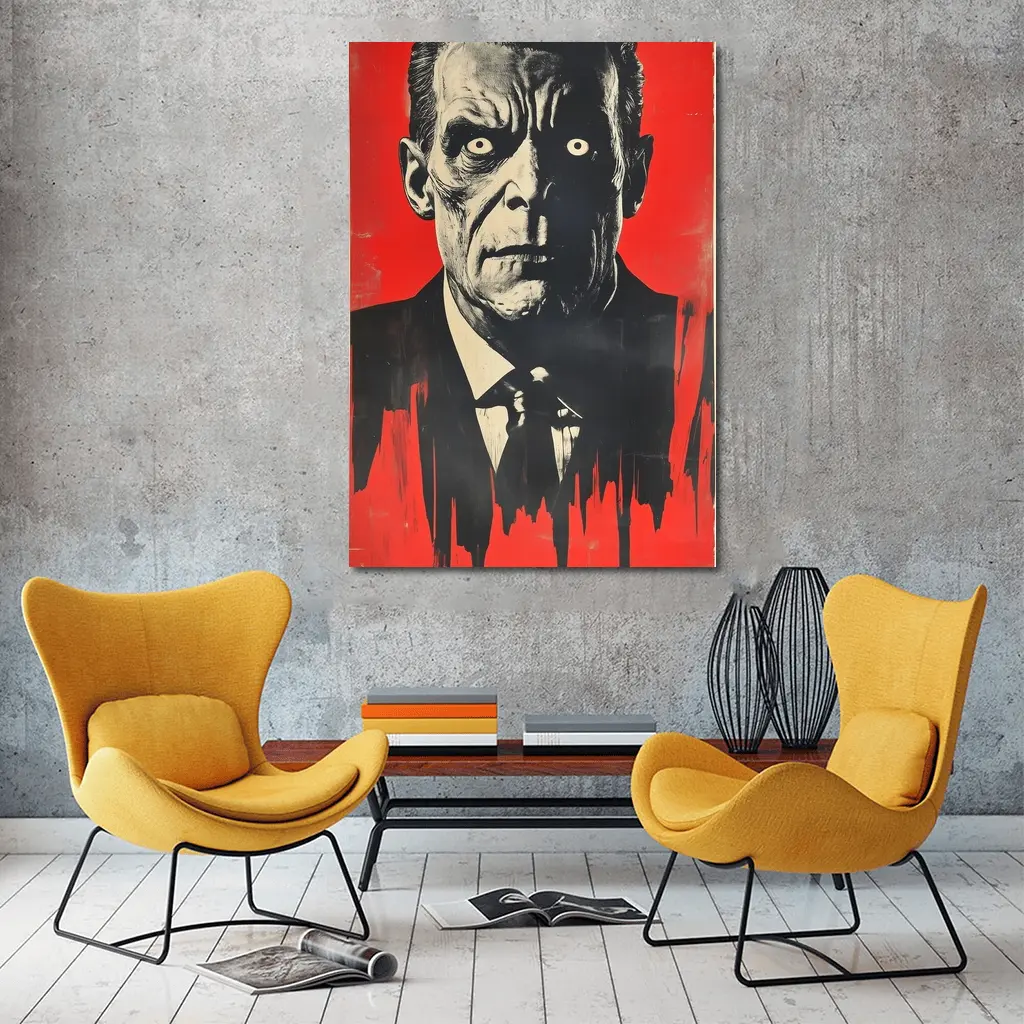 Dark Portrait Man Red Grunge Background Art – Wall Art