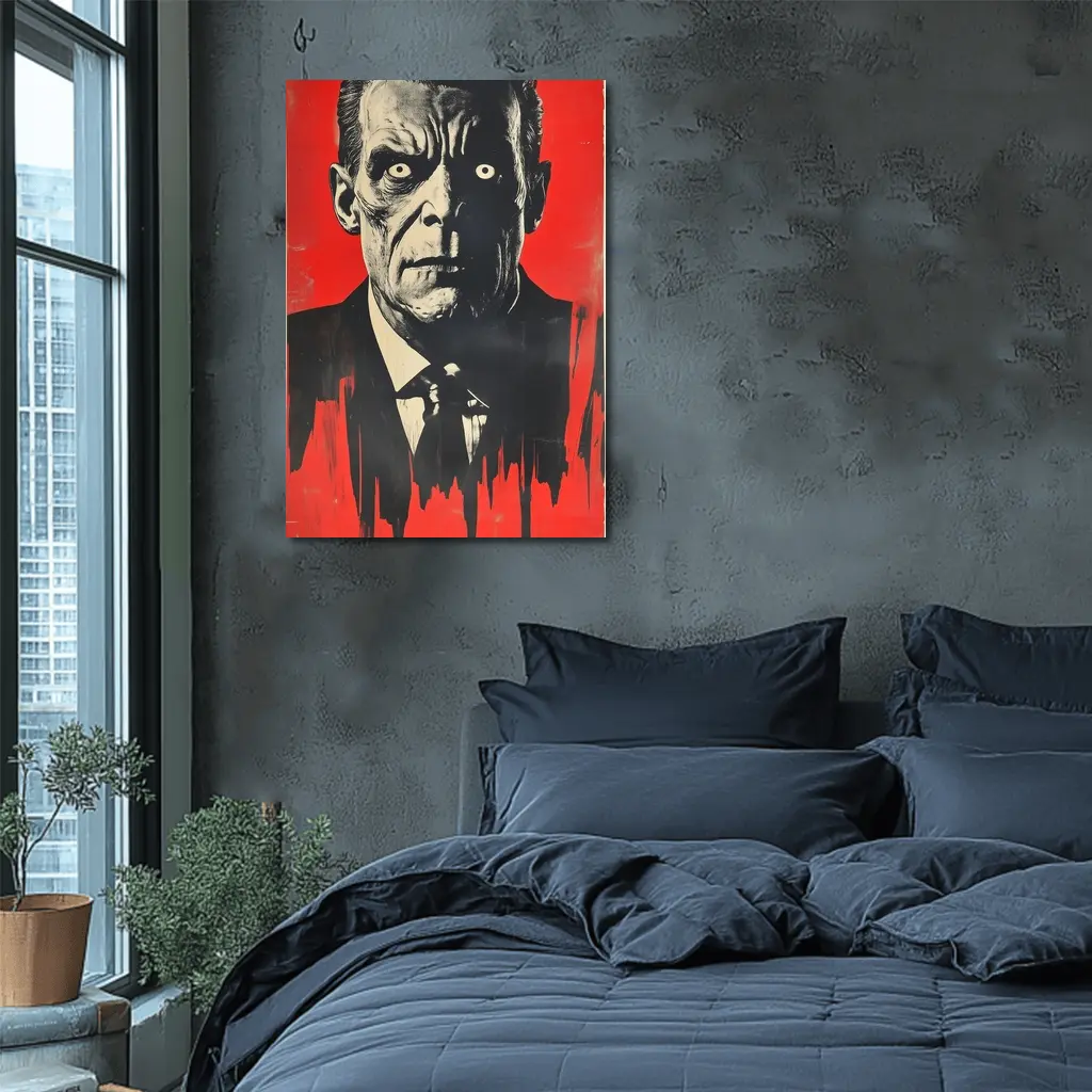 Dark Portrait Man Red Grunge Background Art – Wall Art