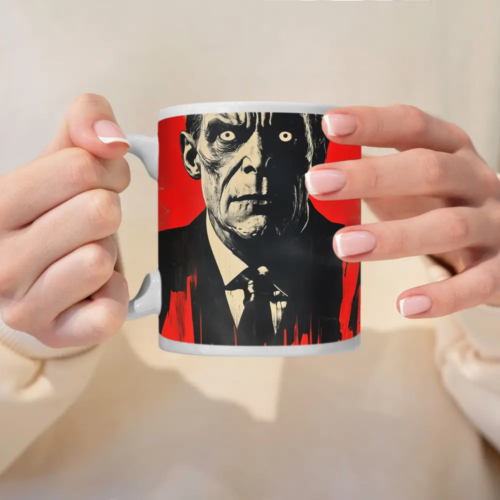 Dark Portrait Man Red Grunge Background Art – Mugs