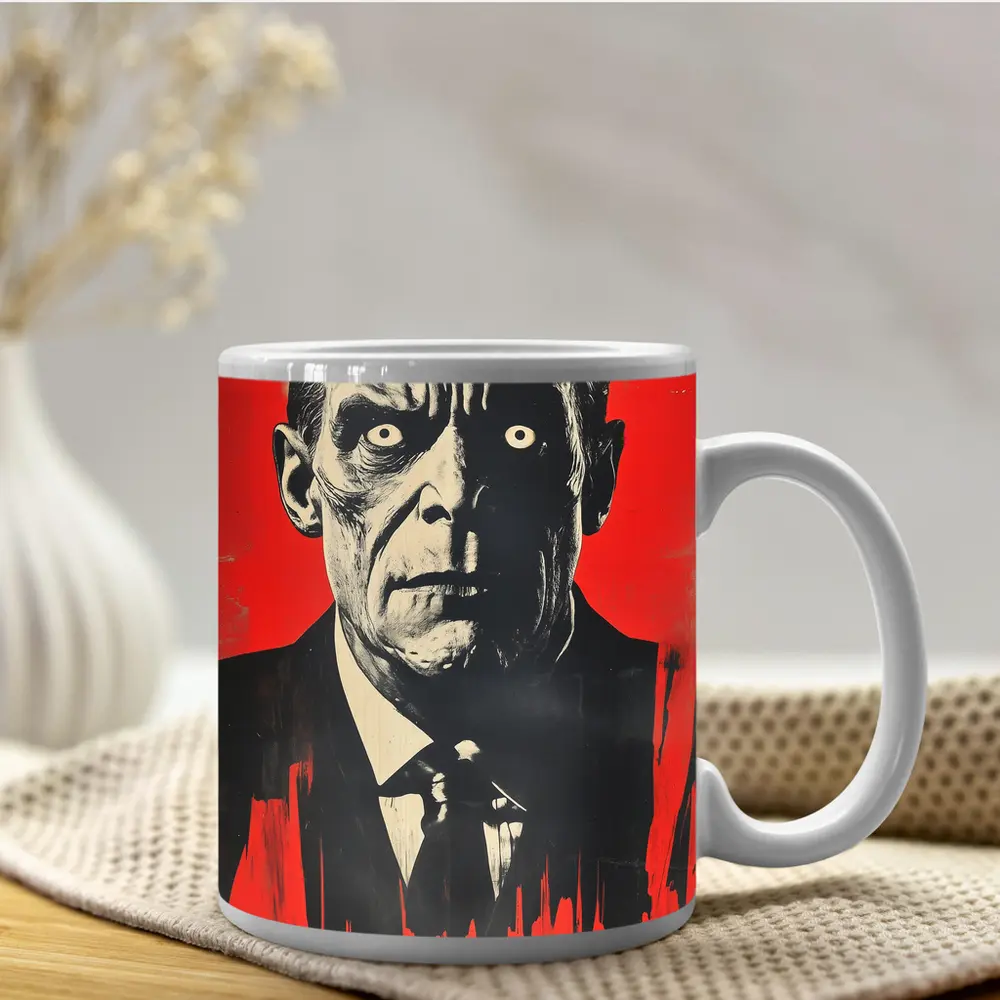 Dark Portrait Man Red Grunge Background Art – Mugs