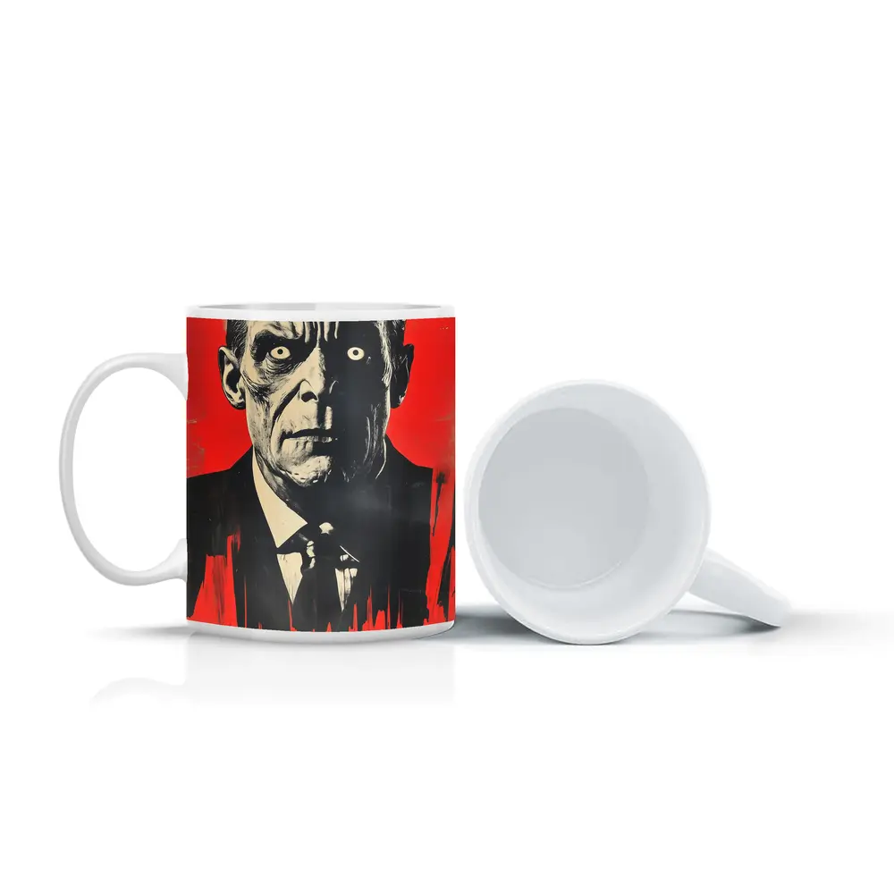 Dark Portrait Man Red Grunge Background Art – Mugs