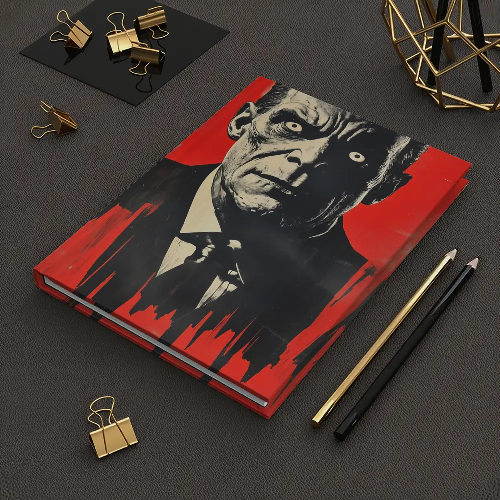 Dark Portrait Man Red Grunge Background Art – Notebooks