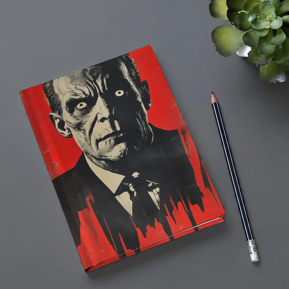 Dark Portrait Man Red Grunge Background Art – Notebooks