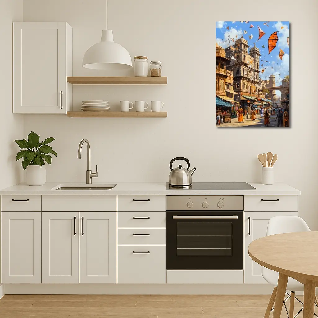 Indian City Street Kites Festival Painting – Wall Art