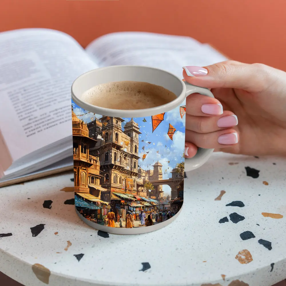 Indian City Street Kites Festival Painting – Mugs