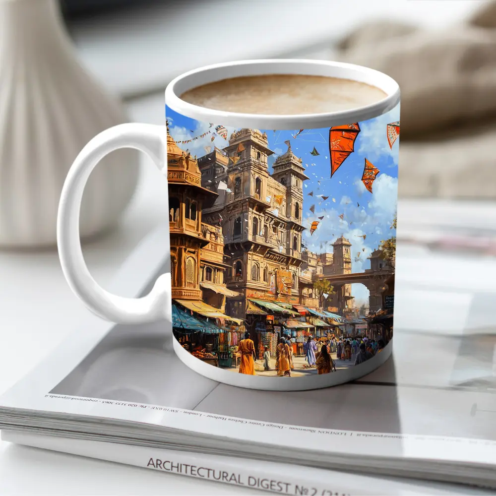 Indian City Street Kites Festival Painting – Mugs