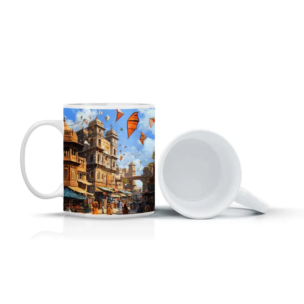 Indian City Street Kites Festival Painting – Mugs