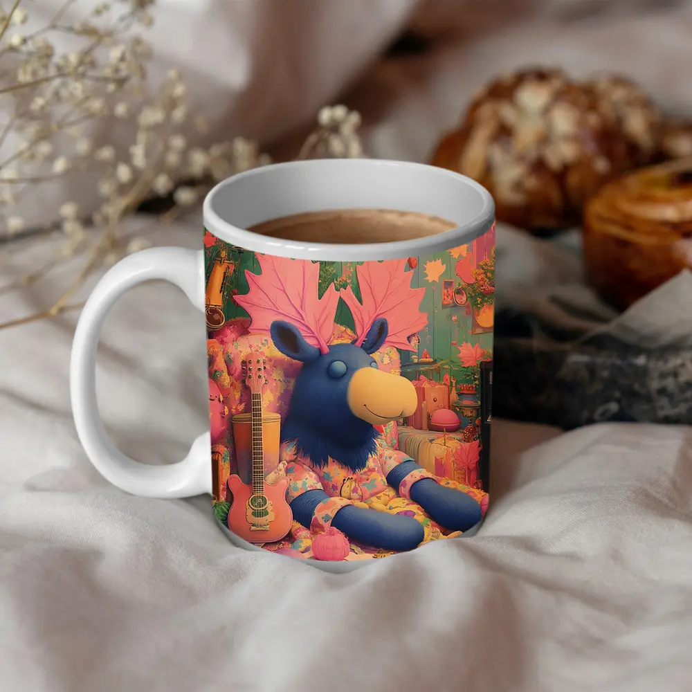 Blue Moose Plush Toy Colorful Retro Room – Mugs