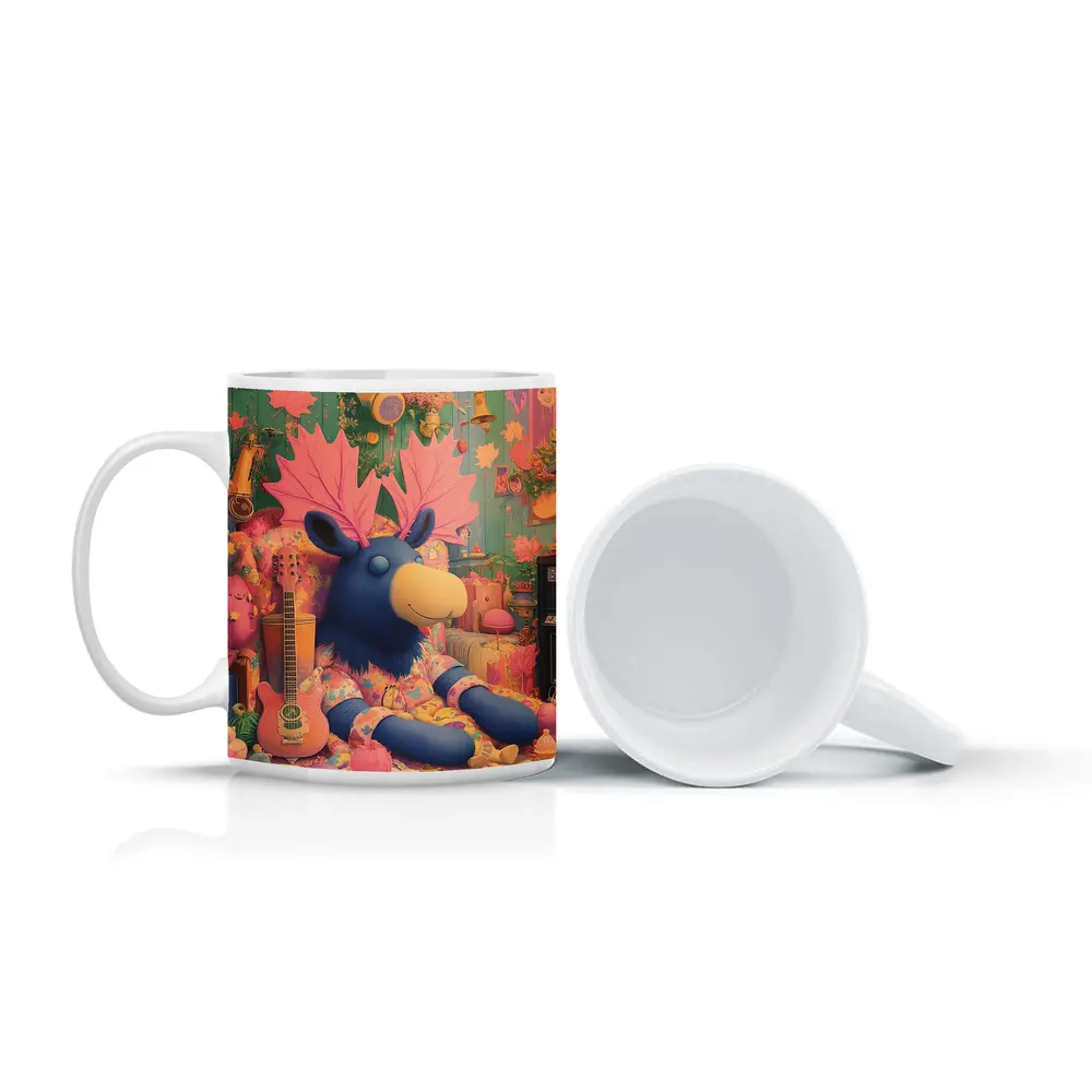 Blue Moose Plush Toy Colorful Retro Room – Mugs