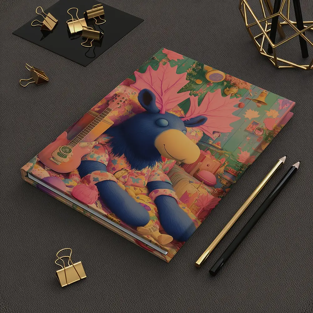 Blue Moose Plush Toy Colorful Retro Room – Notebooks