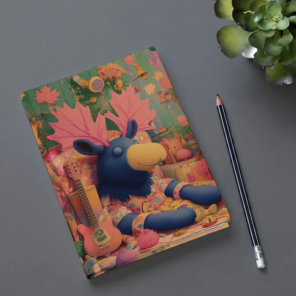 Blue Moose Plush Toy Colorful Retro Room – Notebooks