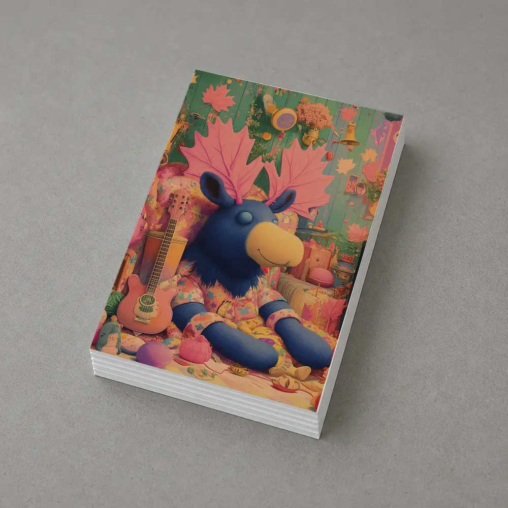 Blue Moose Plush Toy Colorful Retro Room – Postcards