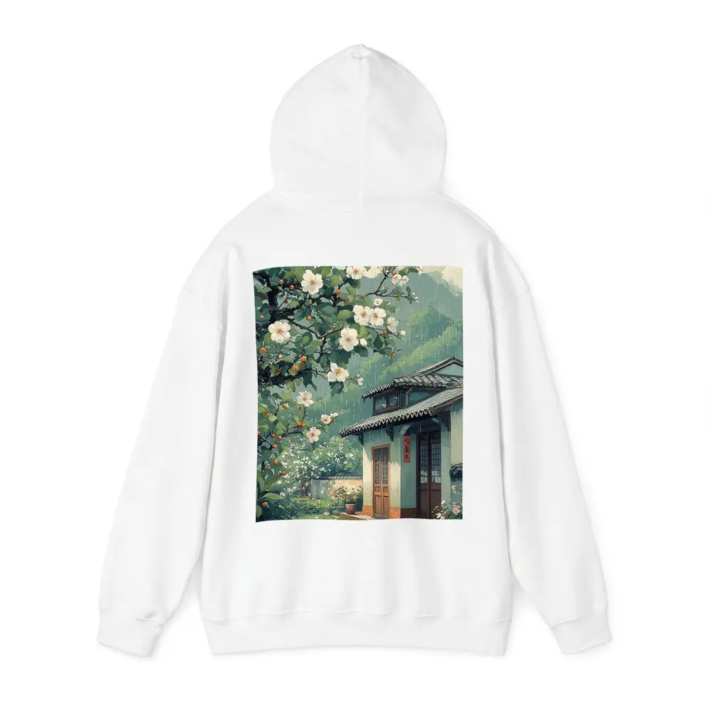 Rainy Chinese Village House White Blossoms – Hoodies