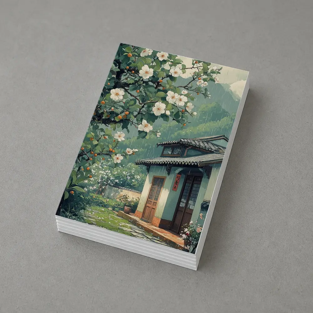 Rainy Chinese Village House White Blossoms – Postcards