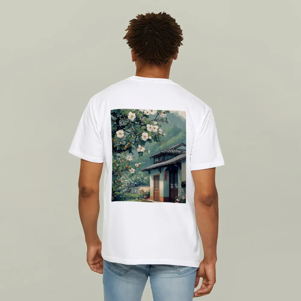 Rainy Chinese Village House White Blossoms – T-Shirts