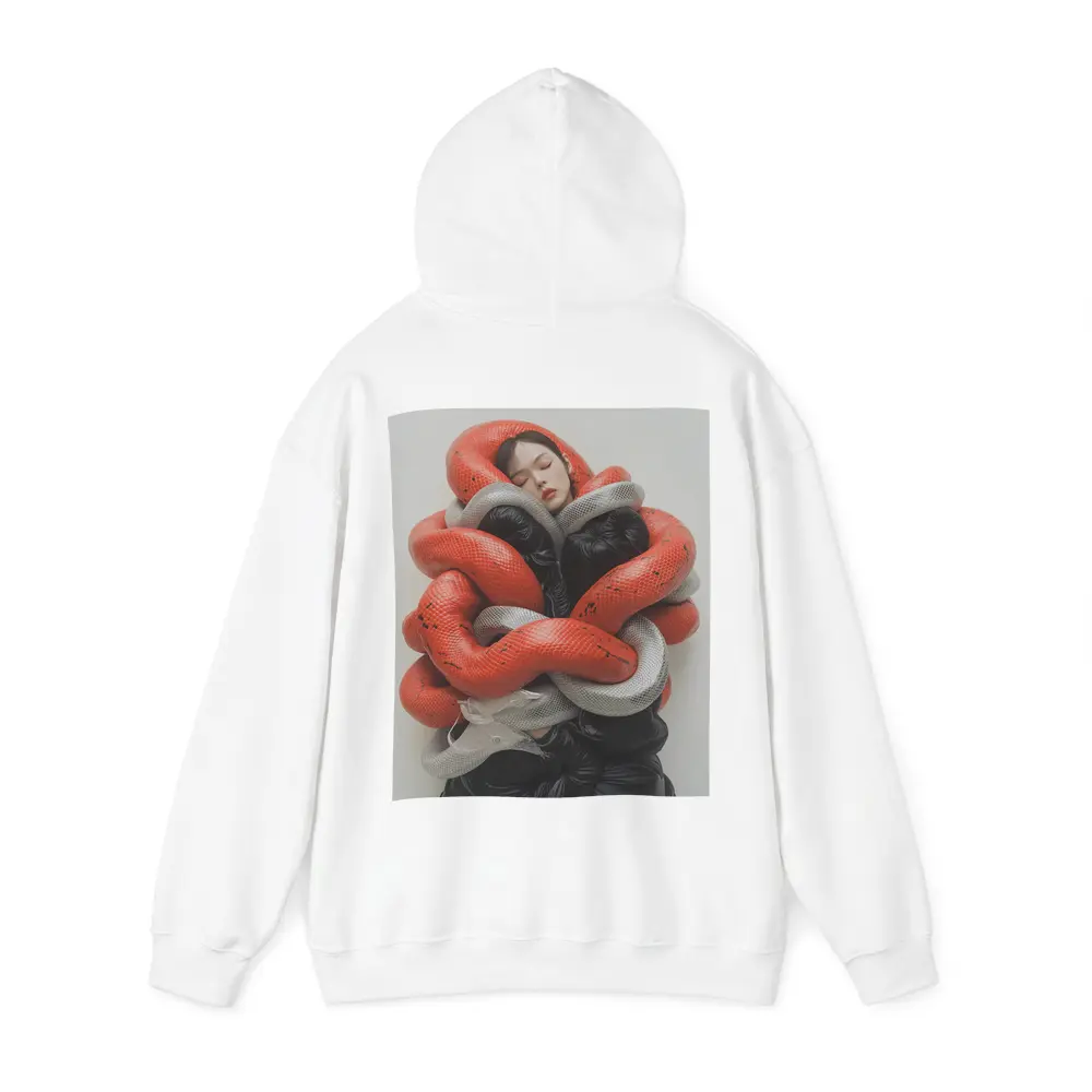Woman Wrapped In Red Gray Snakes – Hoodies