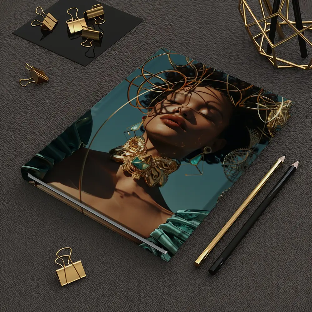Gold Adorned Woman Teal Sky Fashion – Notebooks