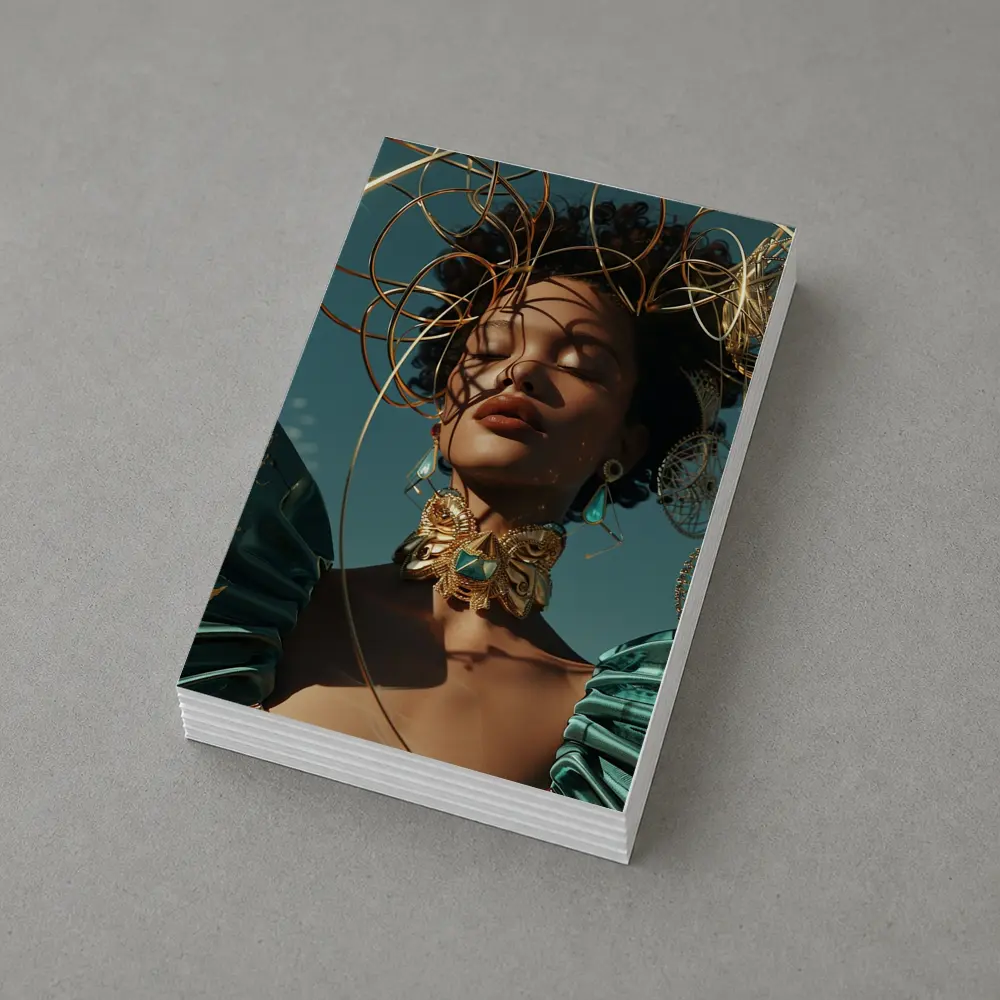 Gold Adorned Woman Teal Sky Fashion – Postcards