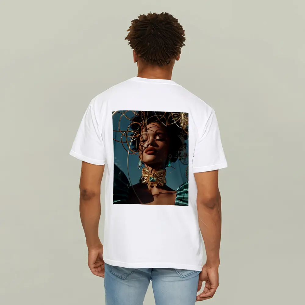 Gold Adorned Woman Teal Sky Fashion – T-Shirts