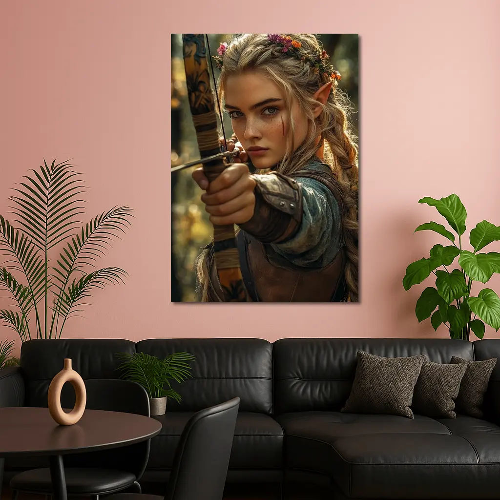 Elf Archer Woman In Fantasy Forest – Wall Art