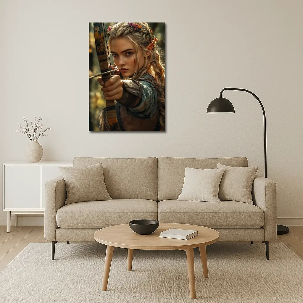 Elf Archer Woman In Fantasy Forest – Wall Art
