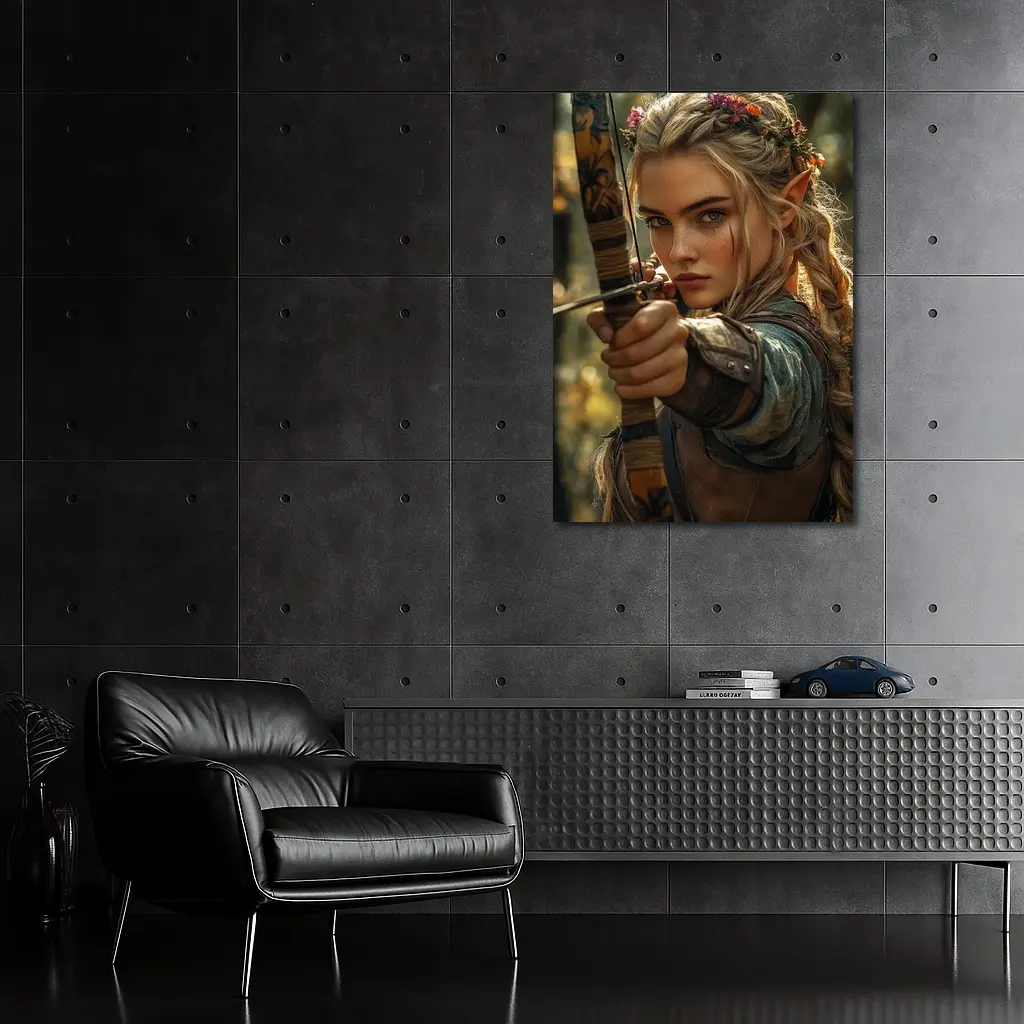Elf Archer Woman In Fantasy Forest – Wall Art
