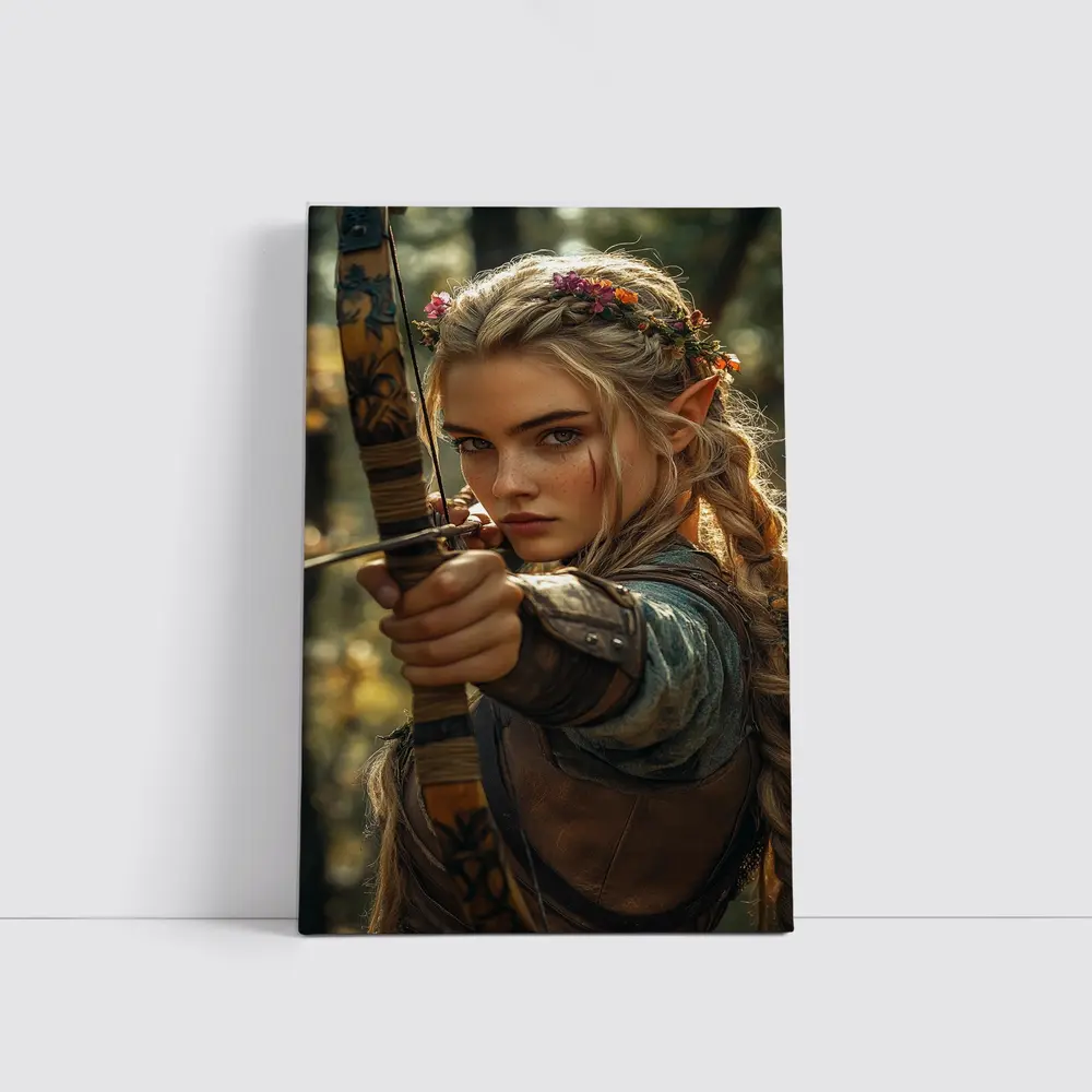 Elf Archer Woman In Fantasy Forest – Wall Art