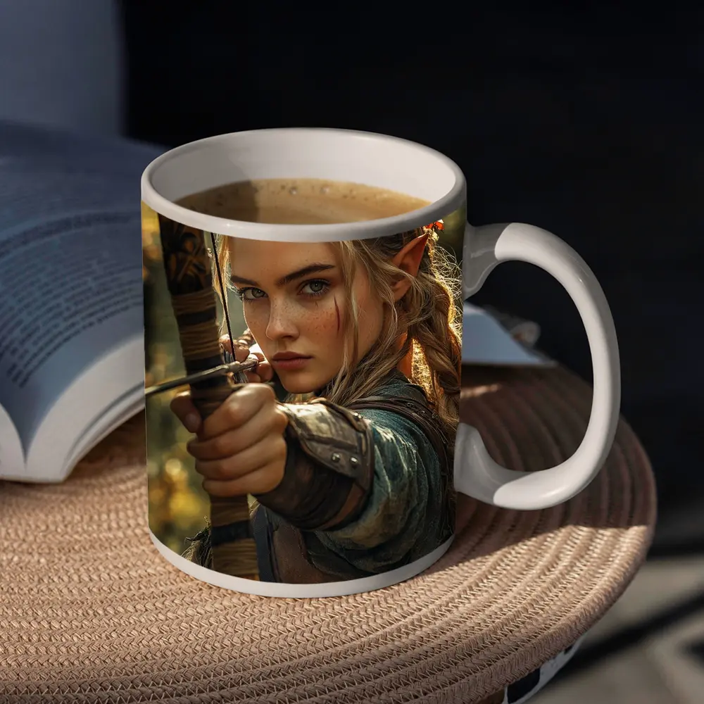Elf Archer Woman In Fantasy Forest – Mugs