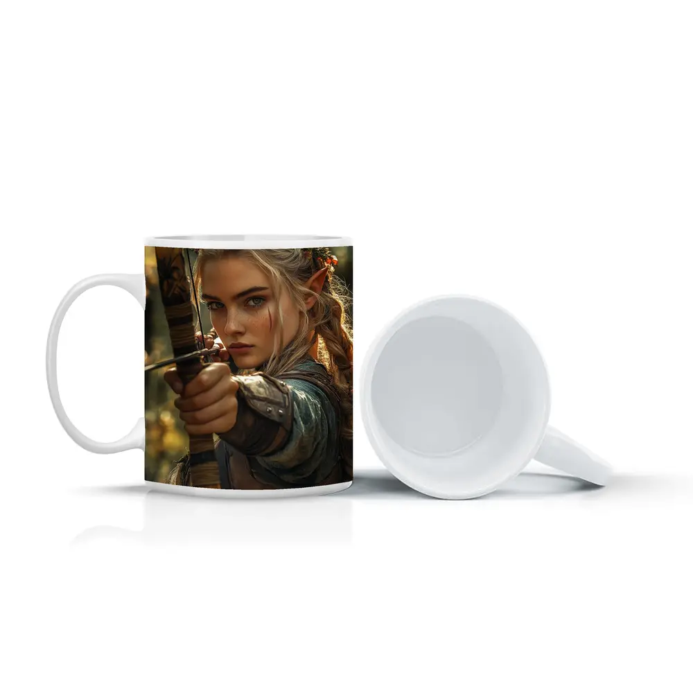 Elf Archer Woman In Fantasy Forest – Mugs
