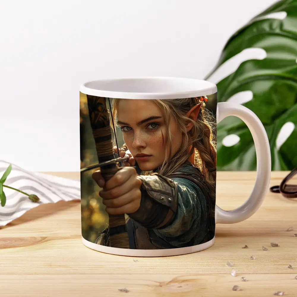 Elf Archer Woman In Fantasy Forest – Mugs