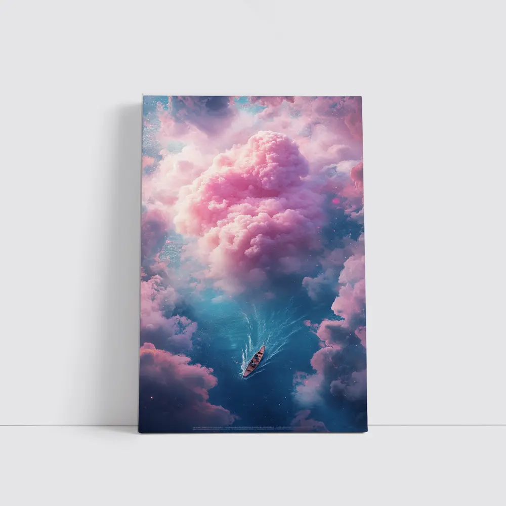 Boat Sailing Through Pink Dream Clouds – Wall Art