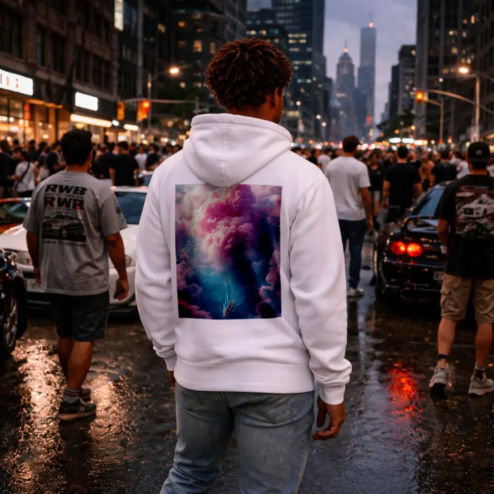 Boat Sailing Through Pink Dream Clouds – Hoodies