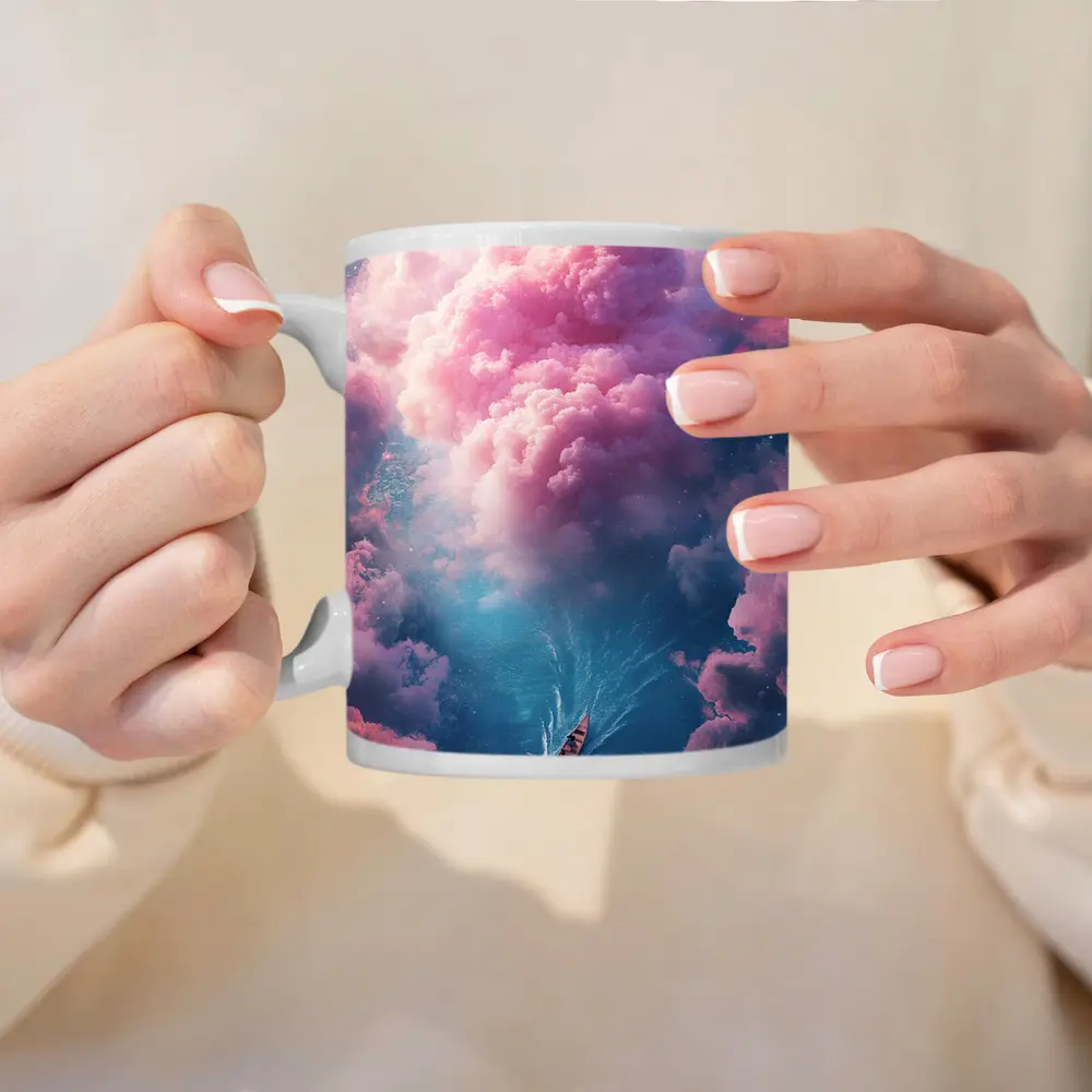 Boat Sailing Through Pink Dream Clouds – Mugs