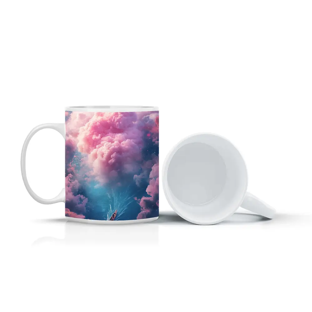 Boat Sailing Through Pink Dream Clouds – Mugs