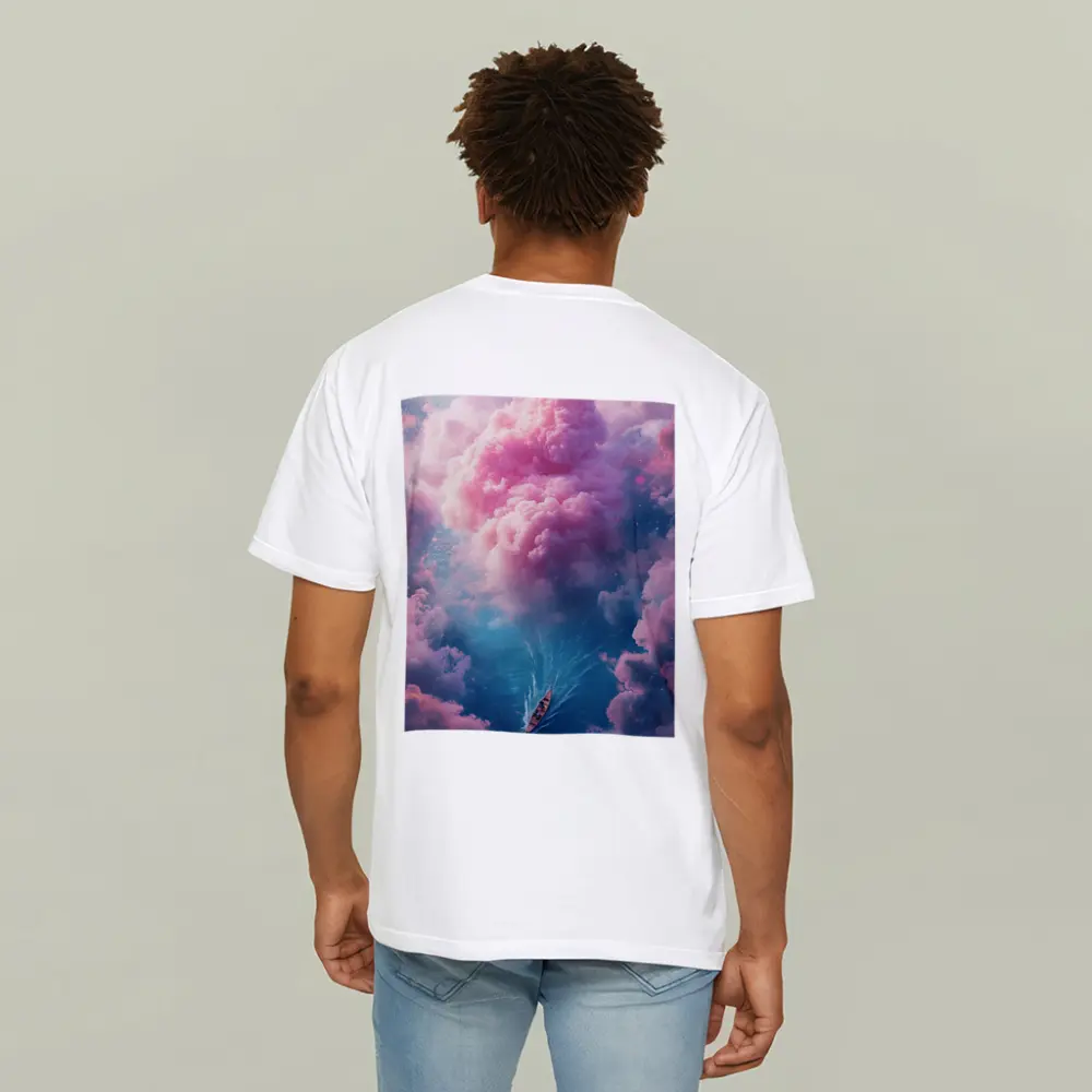 Boat Sailing Through Pink Dream Clouds – T-Shirts
