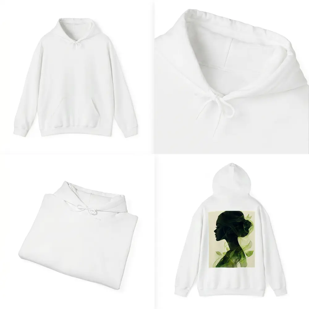 Woman Silhouette Double Exposure Green Leaves – Hoodies