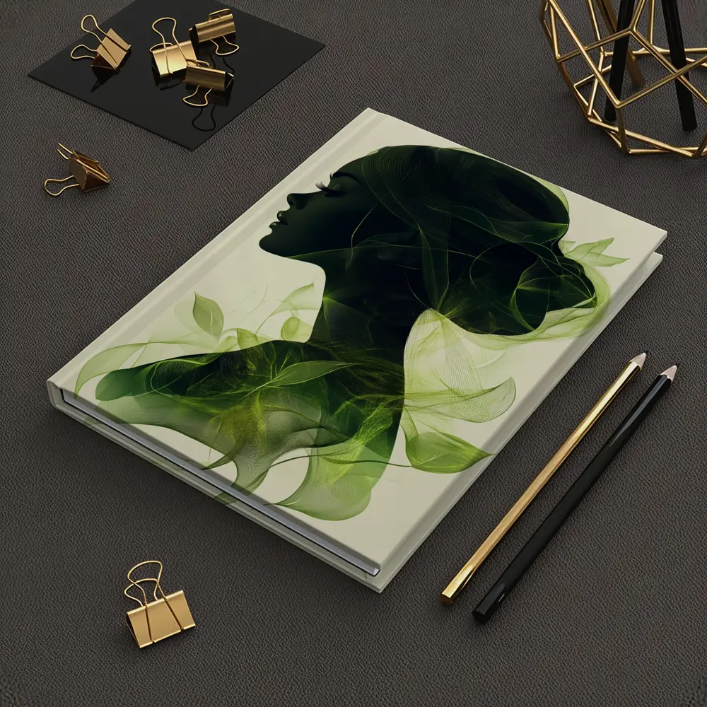 Woman Silhouette Double Exposure Green Leaves – Notebooks