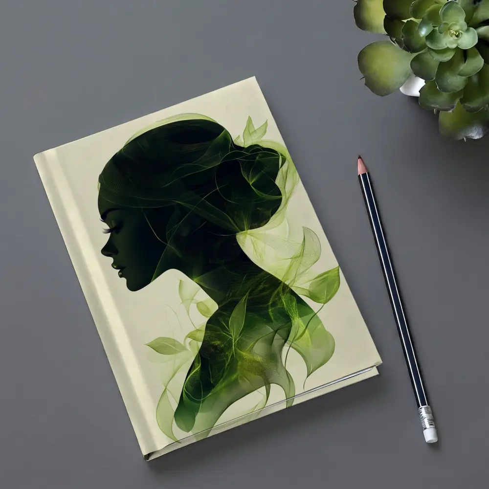Woman Silhouette Double Exposure Green Leaves – Notebooks