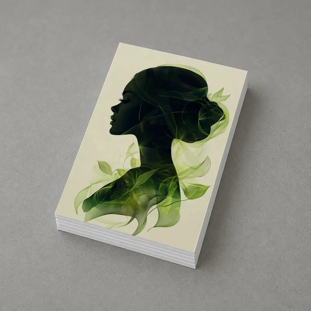 Woman Silhouette Double Exposure Green Leaves – Postcards