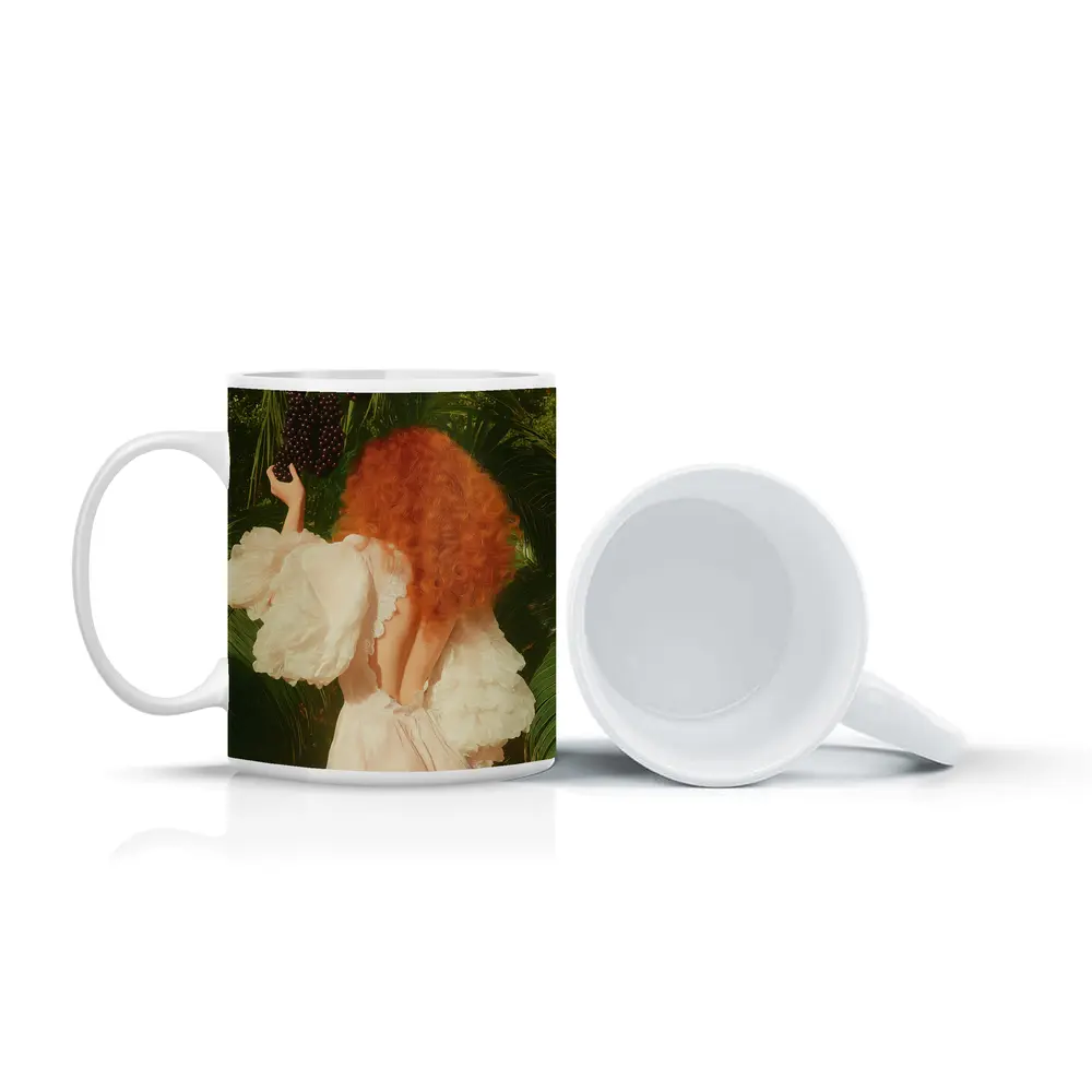 Red Hair Woman Garden Tropical Green Background – Mugs