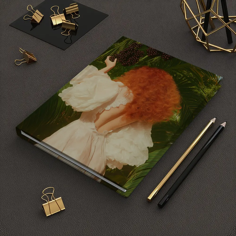 Red Hair Woman Garden Tropical Green Background – Notebooks